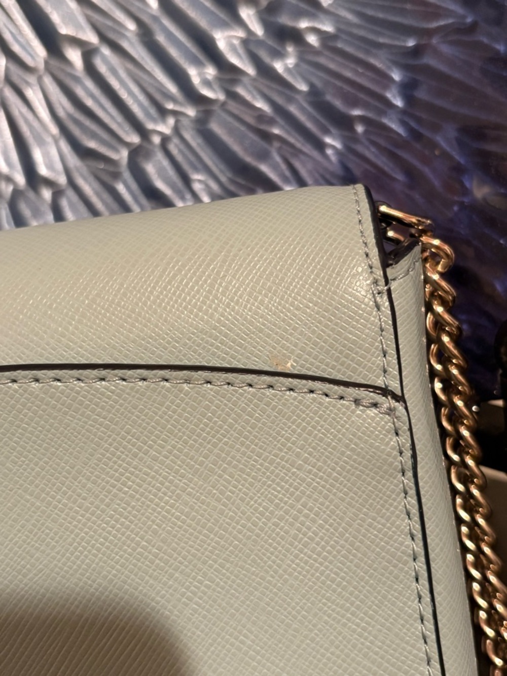 Kate Spade Small Light Blue Leather Crossbody Bag w/ Chain Strap - Picture 4 of 9